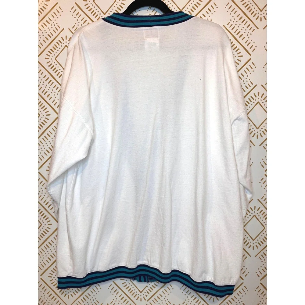 Vintage 90s Cardigan Size XL White‎ Bonaire Parrot Striped Cotton Preppy Resort